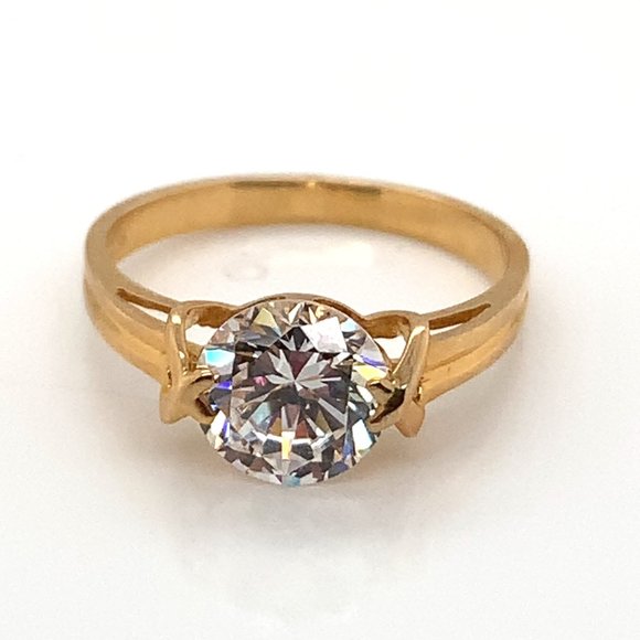 14K Solid Yellow Gold CZ Engagement Ring - Picture 3 of 8